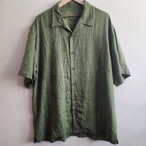 Tommy Bahama Shirt Mens Large Green 100% Silk Palm Leaf Jacquard Camp Button Up